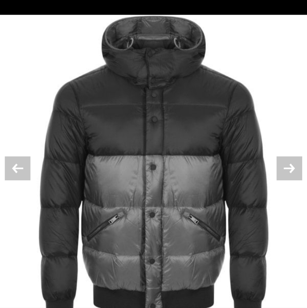 Armani two toned down filled hooded puffa jacket.
